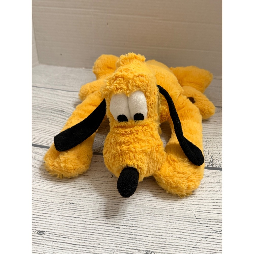 Disney Parks Pluto Plush Stuffed Animal Yellow Dog Green Collar Authentic 12in